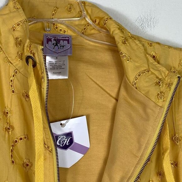 NWT City Hearts Yellow Floral Embroidered Eyelet Zip Up Vest Jacket Size S - Picture 6 of 7